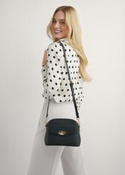 Black women's shoulder bag TOREC-1140-9I(W26), product view on model's shoulder. Half of silhouette visible.