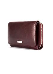 Women's leather wallet in burgundy color PORES-0968-49(Z25), diagonal product view on a white background.