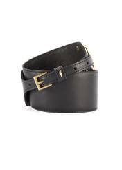 Black leather women's belt PASDS-0331-99(Z25), product view rolled up on white background.