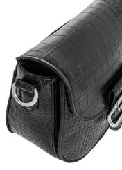 Black women's croco messenger bag TOREC-0880-9G(W26) - close-up detail, on white background.