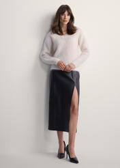 Cream women's mohair sweater SWEDT-0235-12(Z25), product view from the front on the model, the whole silhouette is visible.
