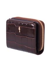 Small brown women's croco wallet POREC-0352A-1I(Z26), diagonal product view on white background.