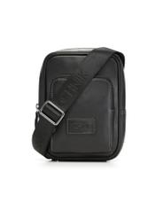 Black leather men's shoulder bag TORMS-0527-99(Z26) - front product view, on white background.