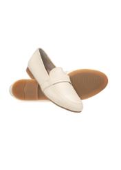 Women's cream leather moccasins BUTYD-1074A-0B(W26), diagonal product view on a white background.