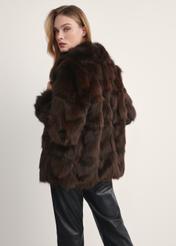 Women's brown fur coat FUTDF-0111-3180(Z25), back view of the product on the model. Half of the silhouette visible.