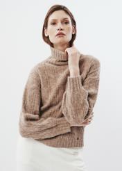 Beige women's turtleneck sweater SWEDT-0198-24(Z23)-01