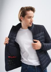 Men's navy blue quilted jacket with stand-up collar KURMT-0309-69(Z24)-02