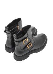 Women's leather ankle boots in black BUTYD-1280-99(Z26), product view from the back on a white background.