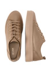 Beige women's leather sneakers BUTYD-1062-1B(W26) - front top view of the product, on a white background.