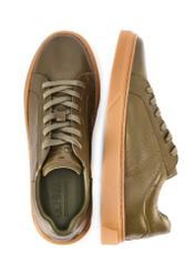 Men's khaki leather sneakers BUTYM-0486-8D(W26), top view of the product on a white background.