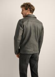 Men's graphite leather jacket KURMS-0419-9D(Z26). Rear view of the product on a model. Half of the silhouette is visible. 