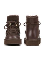 Chocolate women's snow boots BUTYD-1221-89(Z25), product view from the front and back on a white background.