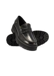 Women's black leather loafers BUTYD-1069-99(W26) - diagonal product view, on a white background.