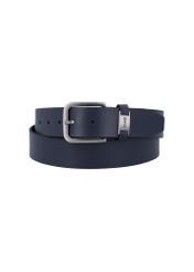 Navy blue men's leather belt PASMS-0273-69(Z26), product view from the front on a white background.