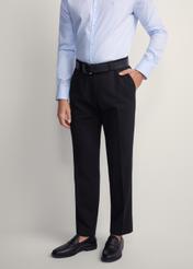 Black men's suit trousers SPOMT-0113-99(Z25), product view from the front on the model, half of the silhouette visible.