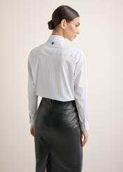 Women's striped shirt with tie KOSDT-0191-0A(Z26), product view from the back on the model, half of the silhouette visible.