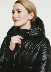 Black long quilted women's jacket KURDT-0531-99(Z24)-02