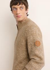 Men's camel sweater with wool SWEMT-0218-1D(Z26), side view of the product on the model. Half of the silhouette visible.
