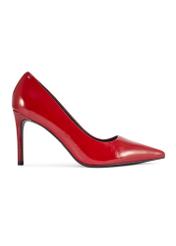 Red leather women's high heels BUTYD-1131A-4B(W26), product view from the side on a white background.