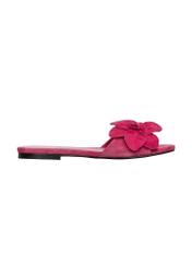 Women's fuchsia suede slides BUTYD-1237-5E(W26), side view of the product on a white background.
