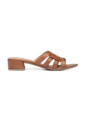 Women's leather mules on a block heel BUTYD-1265-1F(W26), side view of the product on a white background.