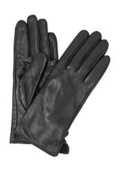 Women's black leather gloves REKDS-0001A-99(Z26), product view from the front on a white background.