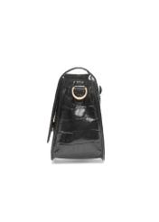 Leather black women's croco handbag TORES-1129E-99(Z25), side view of the product on a white background.