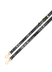 Black small croco leather handbag TORES-1233-9G(W26), close-up of the product's detachable strap, view on a white background.