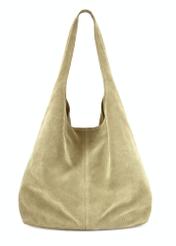 Sage suede women's shopper bag TORES-1177-8F(W26), front product view on white background.