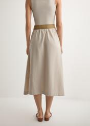 Beige viscose and linen skirt SPCDT-0124-1A(W26), back view of the product on the model. Half of the silhouette visible.