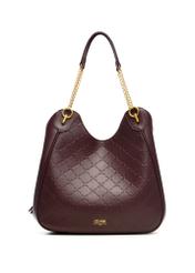 Burgundy women's shopper bag with monogram TOREC-1283-4P(Z26), product view from the front on a white background.