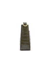 Leather khaki croco handbag TORES-1326-8D(Z26), side view of the product on a light background.