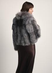 Women's natural fur coat in gray color FUTDF-0110-3179(Z25), product view from the back on a white background.