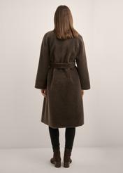 Women's brown wool fur coat FUTDW-0041-1I(Z26), product view from the back on the model. Full body visible.