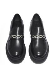 Women's black leather moccasins BUTYD-1190-99(Z26), front product view on white background.
