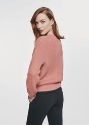 Women's pink V-neck sweater SWEDT-0162-32(Z24)