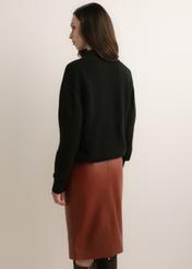 Women's black wool-blend cardigan KARDT-0070-99(Z26), back view of the product on the model. Half of the silhouette visible.