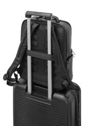 Men's black leather backpack PLCMS-0024-99(W26) - product view from the back, on a white background.