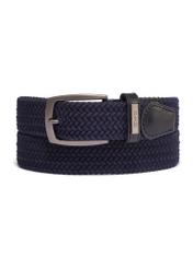 Navy blue braided men's belt PASMT-0004-7E(Z26), front view of the product on a white background.