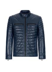 Men's navy blue glossy leather jacket KURMS-0195-4517(Z21)-04