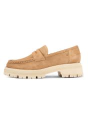 Beige leather platform loafers BUTYD-1069-1B(W26) - side view of the product, on a white background.