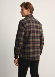 Men's khaki checkered shirt KOSMT-0344-55(Z25), product view from the back on the model, half of the silhouette visible.