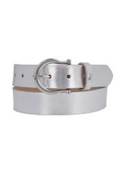 Women's silver leather belt PASDS-0274-9X(Z26), front product view on white background.