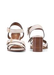 Women's cream leather sandals BUTYD-1177-0B(W26) - front and back product view, on a white background.