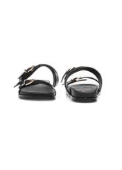 Black women's leather flip-flops BUTYD-1160-99(W25), front and back product view on white background.