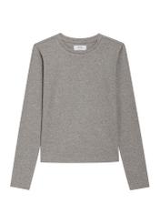 Grey women's cotton long-sleeve top LSLDT-0061-9B(Z26), front view on a white background.