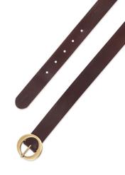 Dark brown leather women's belt PASDS-0353-1I(Z26) - product view from above, on white background.