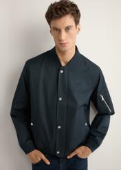 Men's navy transitional jacket KURMT-0403-7D(W26), front product view on model. Half silhouette visible.