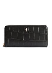 Black large women's croco wallet PORES-0908-9G(Z26) - front product view, on white background.