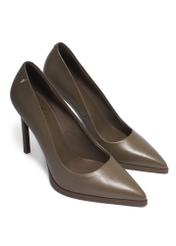 Women's dark beige leather high heels BUTYD-1217-1K(Z26), diagonal product view on a white background.